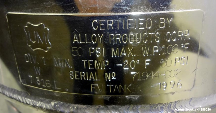 5.2 gallon Alloy Products, Stainless Steel vertical reactor, 12" diameter x 10" straight side, 50 psi @ - Image 9