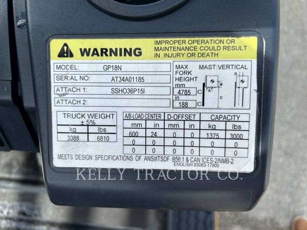 Mcfa GP18N5, Forklift, 4437 hours, S/N: AT34A01185, 2019 - Image 3