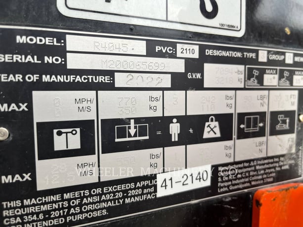 Jlg Industries, Inc. R4045, Lift Scissor, 10 hours, S/N: M200065699, 2022 - Image 5