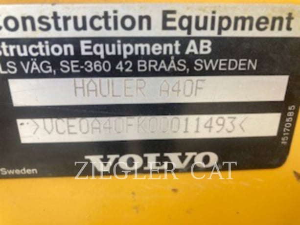 Volvo A40F, Articulated Truck, 14539 hours, S/N: 011493, 2012 - Image 6