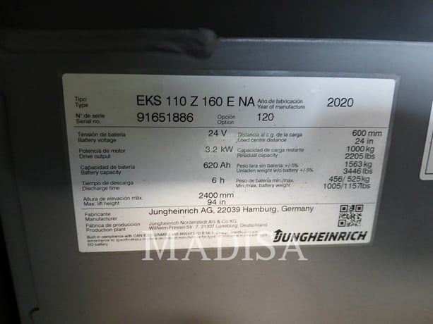 Jungheinrich EKS 110, Forklift, 1690 hours, S/N: 91651886, 2020 - Image 6