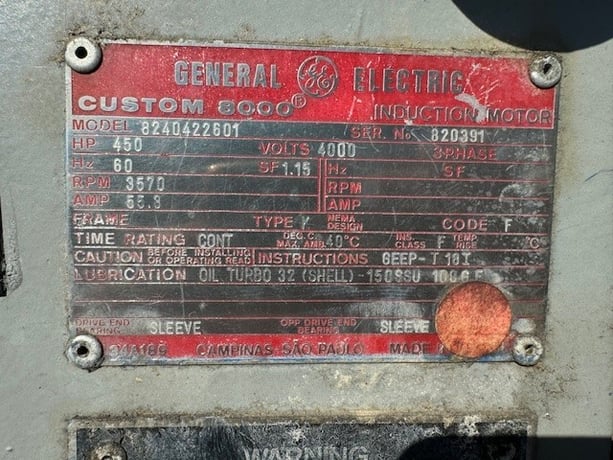 450 HP 3570 RPM General Electric, Frame 8288S, TEAAC, SB, 1.15 service factor, 2300/4000 Volts - Image 2