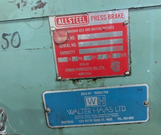 20 Ton, Allsteel #20-4, 4' overall, dual palm button operator station, from recent service, Tag #16391 - Image 3