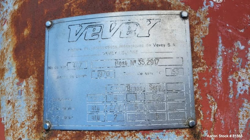 Vevey, Rotary Vacuum Dryer, 75 cu.ft. work capacity, 52" diameter x 128" straight side, 72/FV psi @ 311 F - Image 8