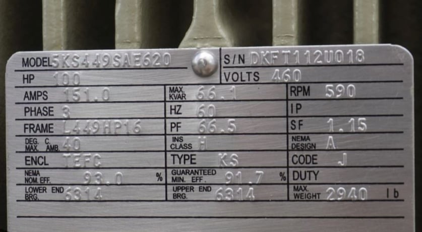 100 HP 590 RPM General Electric, Frame L449HP-16, TEFC, VSS, vertical solid shaft, unused, 460 Volts PW - Image 3