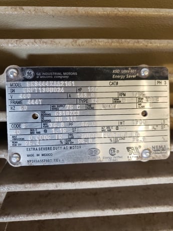125 HP 1800 RPM General Electric, Frame 444T, TEFC, roller bearing, 1.15 service factor, new surplus, 460 - Image 1