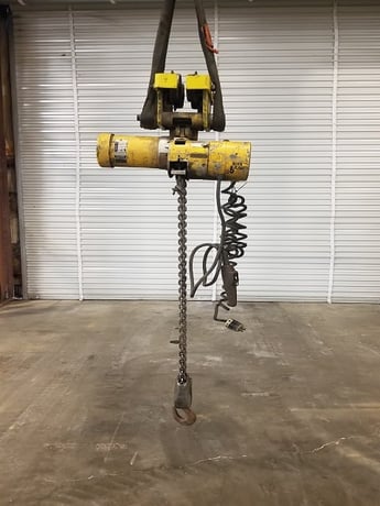 3 Ton, Budgit #113458-13, electric chain hoist, 10' lift, push button pendant, manual trolley - Image 1