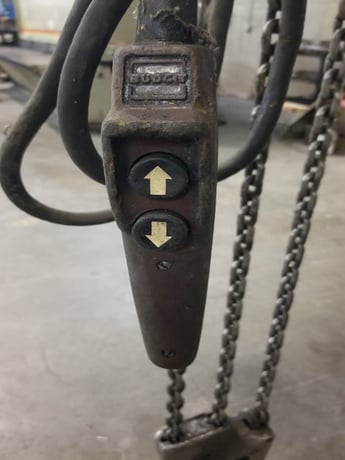 3 Ton, Budgit #113458-13, electric chain hoist, 10' lift, push button pendant, manual trolley - Image 6