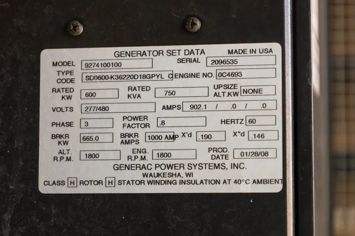 600 KW Generac #SD0600, diesel generator, enclosed, 277/480 Volts, 275 hours, 2008, #091566 - Image 6