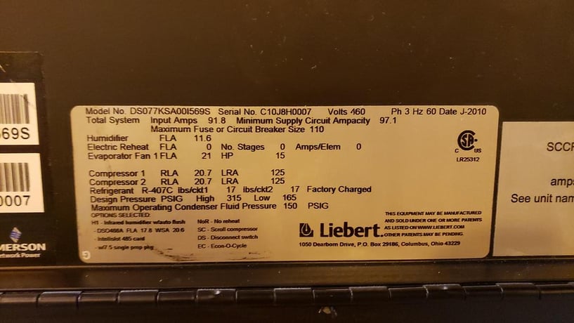 22 Ton Liebert #DS077KSA001569S, CRAC Glycol Downfall Unit, R-407C, 165-315 psig, 15 HP Fan, 460 V, 2010 - Image 6