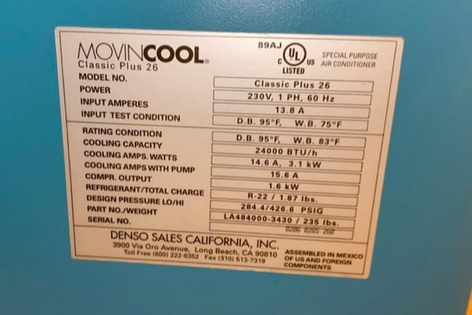 MovinCool #Classic-Plus-26, Mobile AC Unit, R-22, 24000 BTU/hr., 284.4-426.6 psig, 3.1 kW, 13.8 Amps, 230 V - Image 5