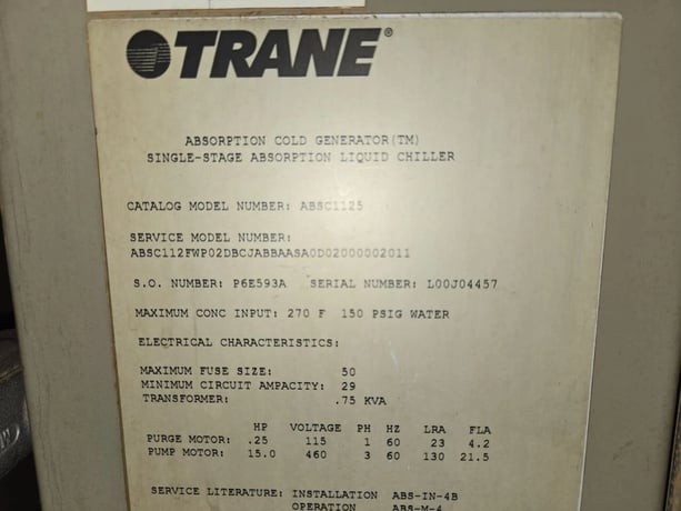Trane #ABSC1125, Absorption cold generator single stage liquid chiller - Image 2