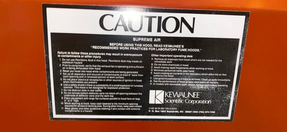 Kewaunee, Supreme Air Chemical Fume Hood, 5' width, 60 width x 36" deep x 60" H, 124 FPM - Image 7