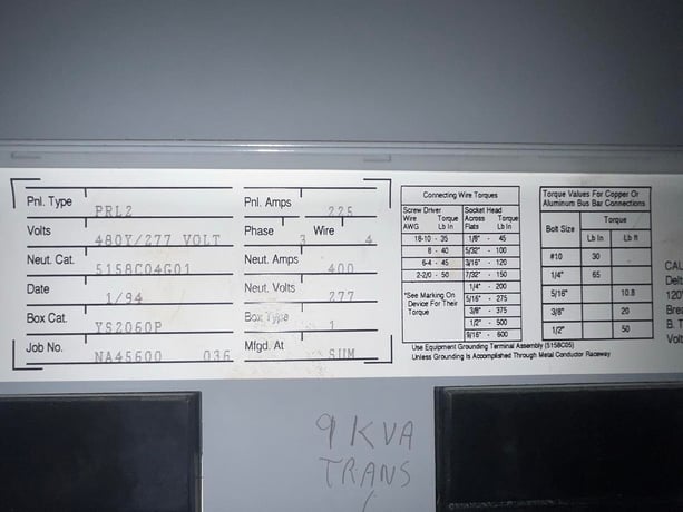 225 Amp. Westinghouse, PRL2, Panelboard, (8) breakers, 4 Wire, 3 phase, 480Y/277 V, 1994 - Image 5