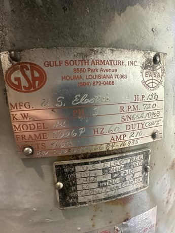 150 HP 720 RPM U.S. Motors, Frame 5006P, ODP, 210 A, 460 Volts - Image 2