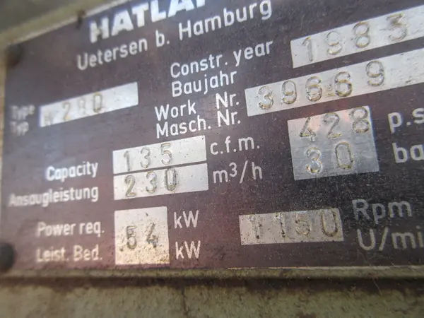 428 psi, Hatlapa #W280 Compressor, 54kW, 1985 - Image 6