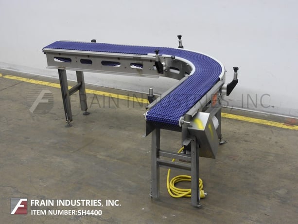 9-7/8" wide x 10.6' long, Stainless Steel, 90&deg; curved, Intralox conveyor, 1 HP drive - Image 1