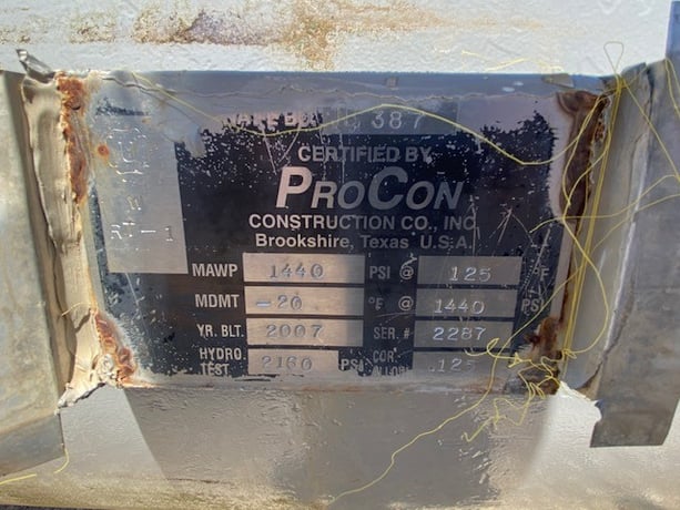 1440 psi, 36" x 120", Procon Construction Inc., surplus horizontal 2 phase separator, 125°F, 2007 - Image 3