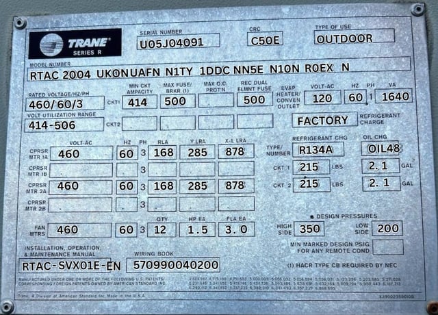 200 Ton, Trane #RTAC 2004 UK0N UAFN, Air Cooled Chiller, 2004 - Image 3