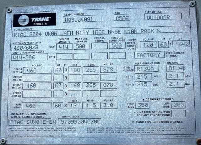 200 Ton, Trane #RTAC 2004 UK0N UAFN, Air Cooled Chiller, 2004 - Image 4