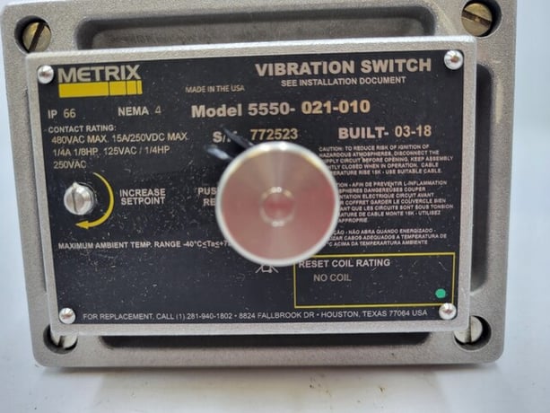 Metrix #5550-021-010, Mechanical Vibration Switch 480 VAC, 15A, 250VDC, NEMA Size 4, unused - Image 7