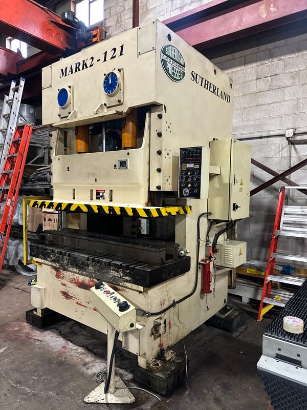 121 Ton, Sutherland #Mark-2-121, OBS gap frame press, 3" stroke, 14.96" die space, 45-90 SPM, 2000 - Image 3