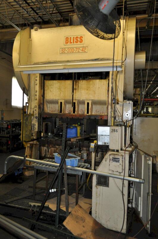300 Ton, Bliss #S2-300-72-42, straight side double crank press, 10" stroke, 24" Shut Height, 6" ram adj. - Image 2