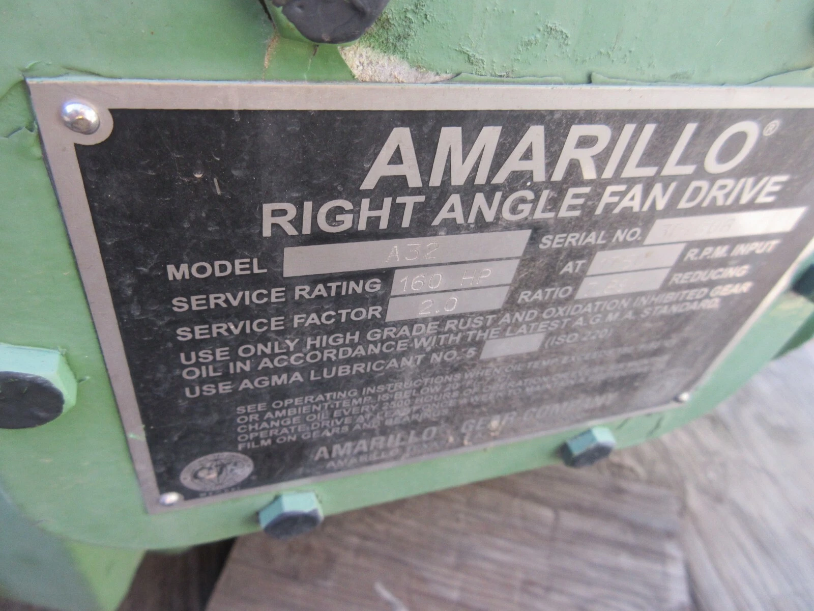 160 HP @ 1750 RPM, Amarillo #A32, right angle fan drive, 7.89:1 Ratio - Image 9