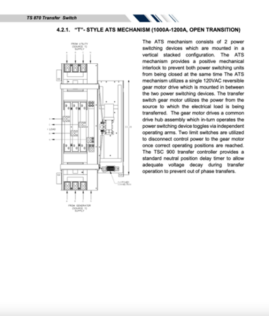 800 Amp. Thomson #TS-870, non SE automatic transfer switch, 3-pole, open transition - Image 2