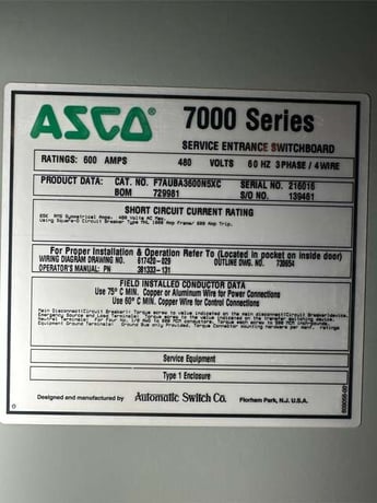 600 Amp. Asco, automatic transfer switch, 480 Volts, service entry breaker - Image 10