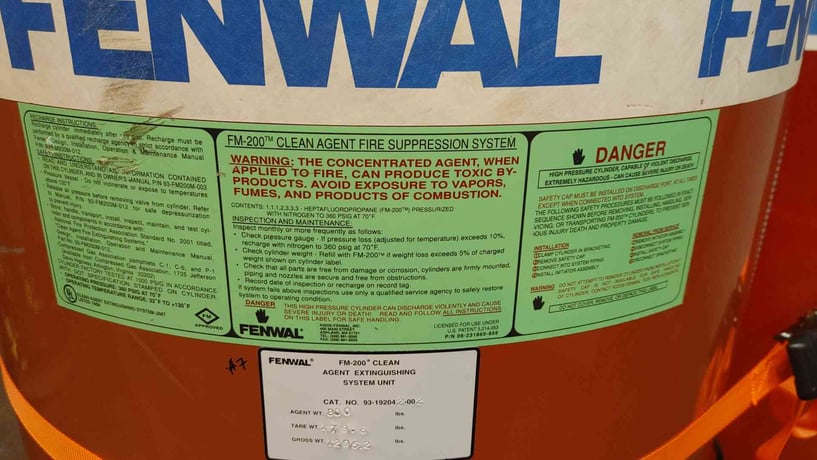 800 lbs. Fenwal, Fire Suppression System, FM-200 Agent, 32-130 F temp. range, 360 psig @ 70 F - Image 7