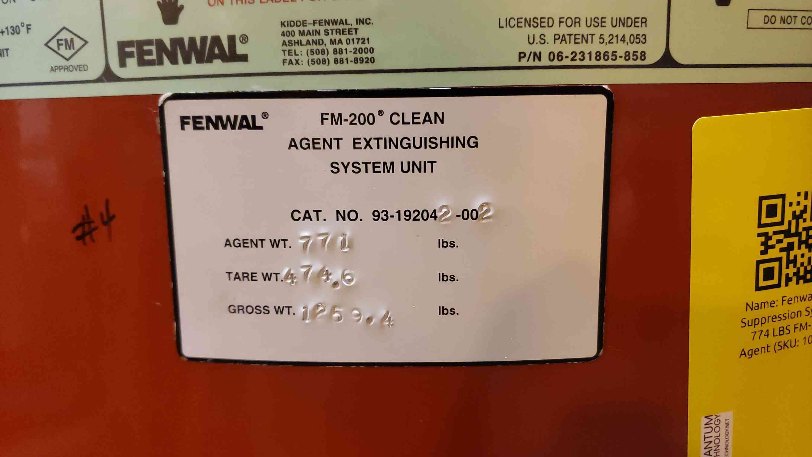 771 lbs. Fenwal, Fire Suppression System, FM-200 Agent, 32-130 F temp. range, 360 psig @ 70 F - Image 4