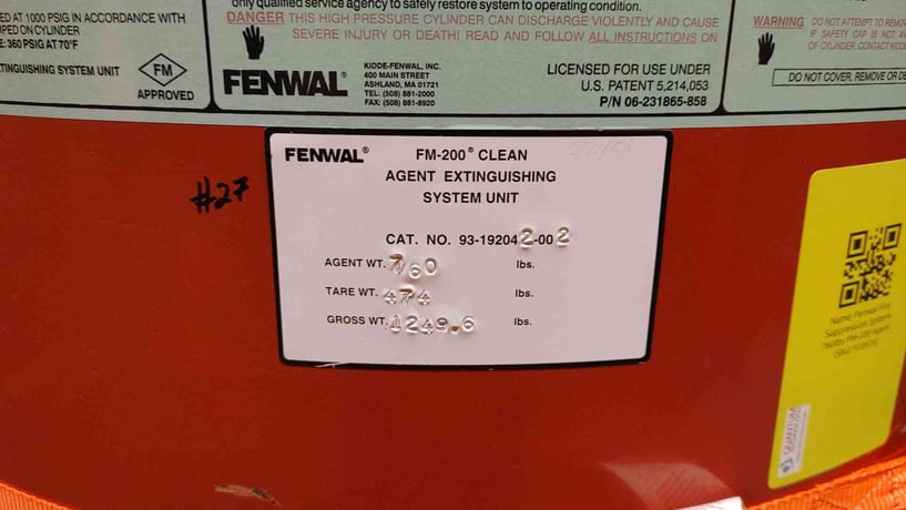 760 lbs. Fenwal, Fire Suppression System, FM-200 Agent, 130 F max temp., 360 psig @ 70 F - Image 2