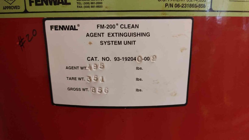 495 lbs. Fenwal, Fire Suppression System, FM-200 Agent, 130 F max temp., 360 psig @ 70 F - Image 2