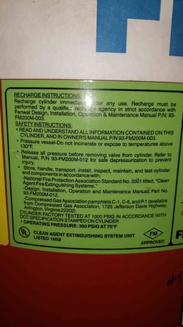 275 lbs. Fenwal, Fire Suppression Tank, FM-200 Agent, 130 F max temp., 360 @ 70 F - Image 3