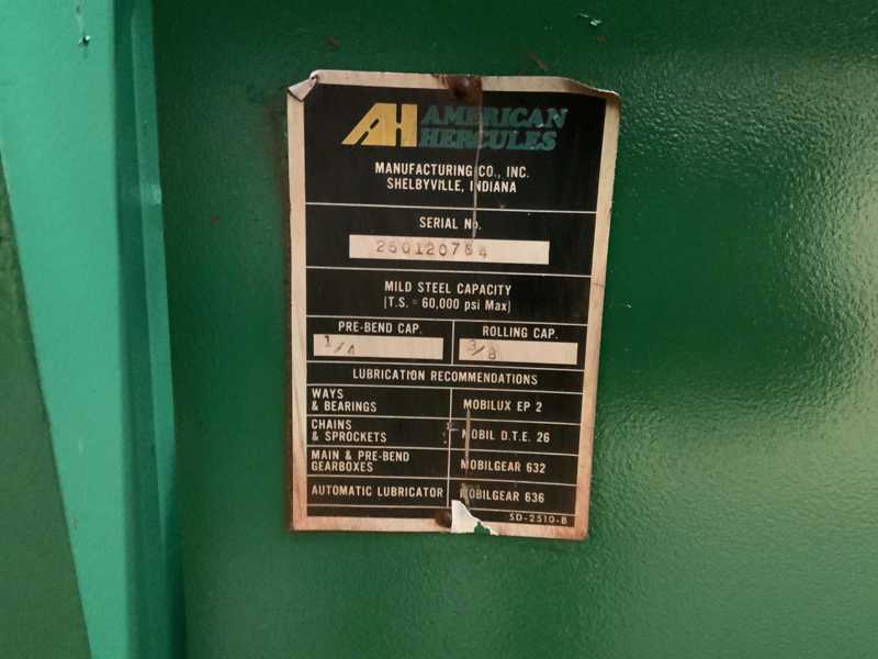 10' x 3/8" American Hercules #25010, plate bending rolls, air drop end, power roll lift - Image 4
