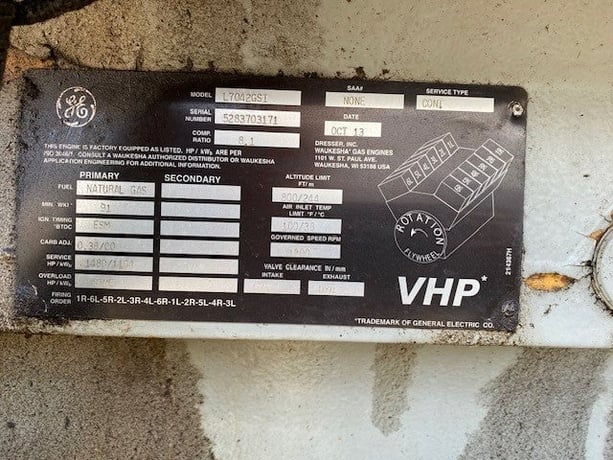 1200 RPM, Waukesha #L7042GSI, Natural gas Core Engine, 8.1 Com ratio, S/N 5283703171 - Image 3