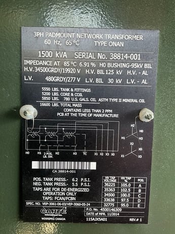 1500 KVA 34500GY/19920 Primary, 480GY/277 Secondary, 3 phase, Padmount Transformer - Image 1