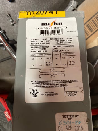 .25 KVA 240 Primary, 32 Secondary, 1 phase, Dry Type Transformer, Ready To Ship - Image 2