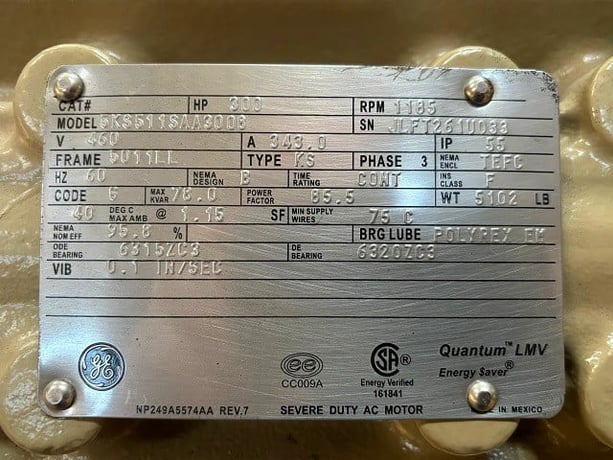 300 HP 1200 RPM General Electric, Frame 5011LL, TEFC BB, 460 Volts, New Surplus - Image 1