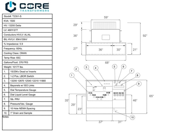 1500 KVA 13200 Delta Primary, 480Y277 Secondary, Pad, proCORE - Image 3