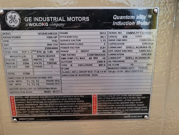 1500 HP 1200 RPM General Electric, Frame 5812S, weather protected enclosure type 2, BB, new, 2300/4000 Volts - Image 1