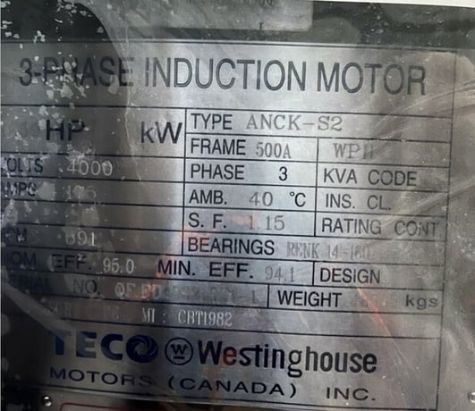 1250 HP 900 RPM Teco Westinghouse #ANCK-S2, 4160 Volts, weather protected enclosure type 2, 2019 - Image 4