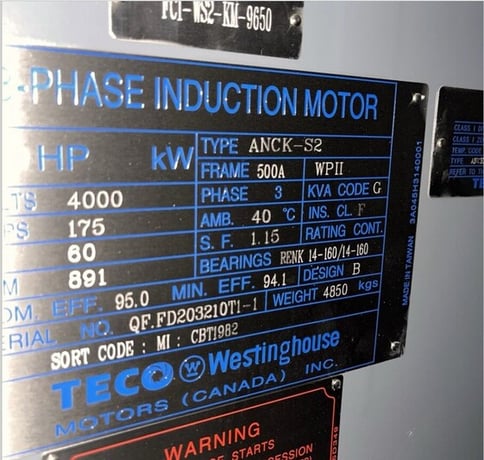 1250 HP 900 RPM Teco Westinghouse #ANCK-S2, 4160 Volts, weather protected enclosure type 2, 2019 - Image 5