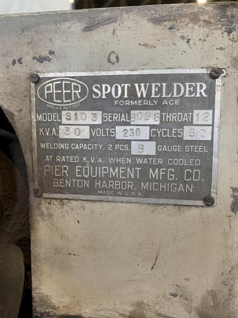 30 KVA Peer #S103, spot welder, 12" throat, 230 V., 8 gauge capacity, Stainless Steel 8028 - Image 6