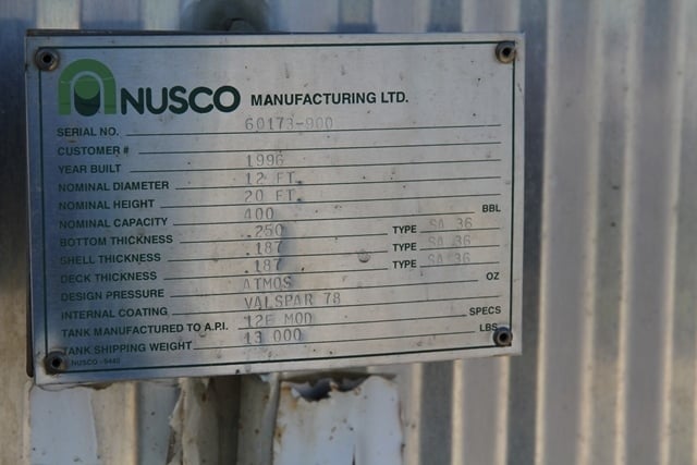 400 bbl Storage Tank, Nusco Supply - Image 2