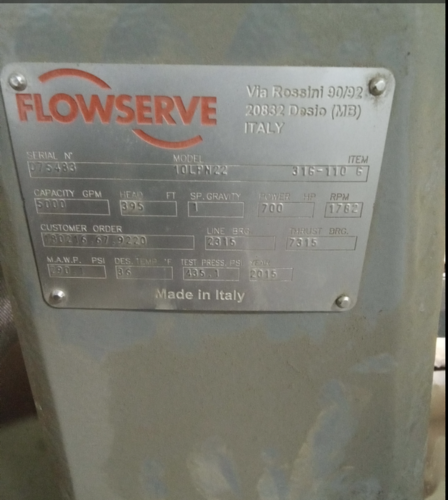 5000 GPM, Flowserve Centrifugal Water Transfer Pump, 700 HP, single stage, new surplus (3 available) - Image 5