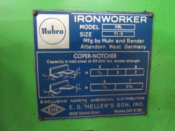 5" x 5" x 1/2" Mubea #KBL-71-5, mechanical ironworker, 71 ton, 6" angles, 5 hp power - Image 10