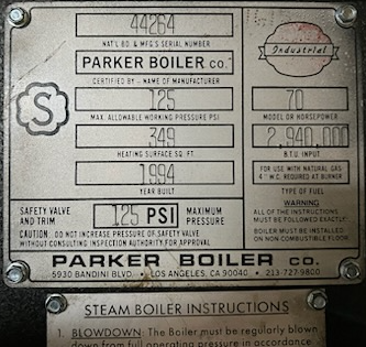 75 HP Parker Boiler, 125 psi steam boiler, 2,478 steam lbs/hr, 2,940,000 BTU/hr, 1994 - Image 4