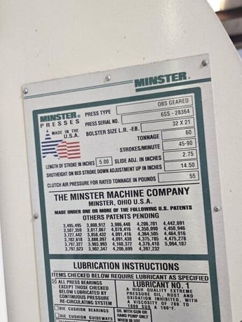 60 Ton, Minster #6SS OBS Flywheel, 5" stroke, 14.5" Shut Height, 2.75" adjust, air clutch & brake, 1998 - Image 6